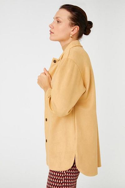 Koton Oversize-Hemdjacke für Damen in Wildlederoptik mit Taschen 3wak10054ek