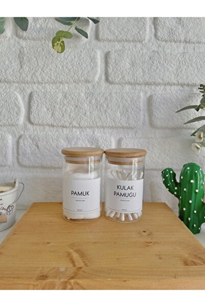 BUCOLIC 2’li Bambu Kapak Cam Pamukluk Seti Pamuk-kulak Pamuğu