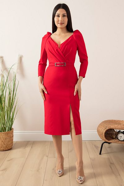 PULLIMM Double Breasted Collar Long Sleeve Dress with Belt 1225