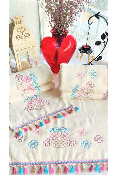 Z&N STYLE My Mother's Dowry Cross Stitch Patterned Velvet Σετ Κουζίνας-Χέρι (50X90 3 ΤΕΜ 30X50 3 ΤΕΜ) Σετ 6