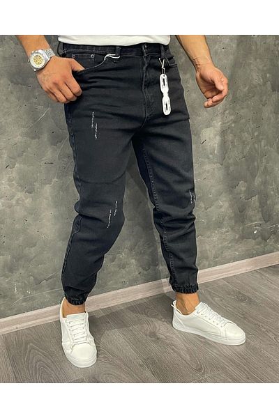 Oliggopol Ανδρικό τζιν Boyfriend Jogger με μαύρο ελαστικό πόδι Lycra