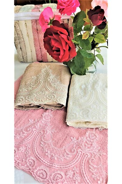 Z&N STYLE Annem Çeyizlik Bukle Французький рушник з мереживом, 50x90, 6 шт. в ПВХ коробці