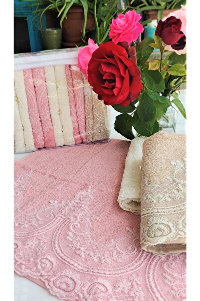 Z&N STYLE Annem Çeyizlik Bukle Французький рушник з мереживом, 50x90, 6 шт. в ПВХ коробці