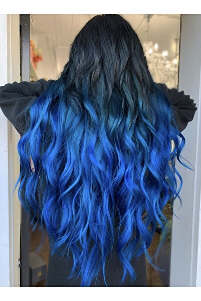 Makromehome Siyah Mavi Afro Dalgalı Uzun Yarım Ay Saç – 3 Parça Çıt Çıt 80cm....