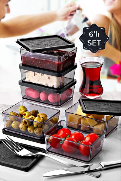 Vienev Multi Set of 6 Breakfast Treats Storage Container Small Size Black