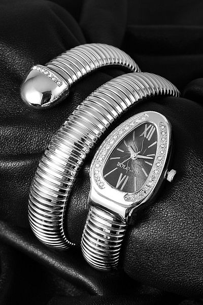 Polo Air ساعة ملفوفة أنيقة على شكل ثعبان لون فضي-أسود