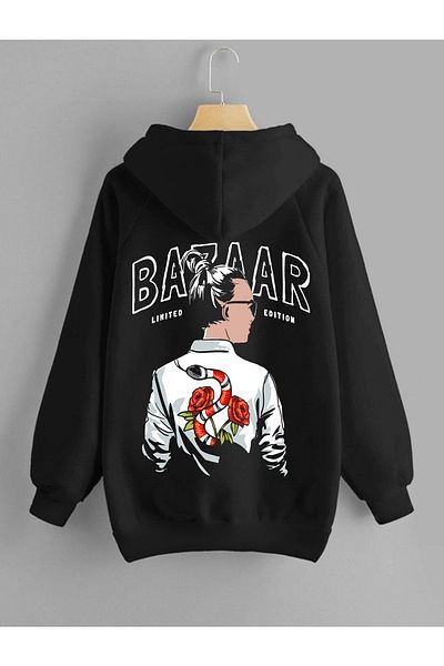 DEEPSENCE Unisex Owersize Hooded Sweatshirt Black Fashionbazaar Print