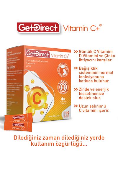 GetDirect فيتامين سي + 1000 مجم - فيتامين د والزنك 40 كيس، فيتامين سي طويل التأرجح، الاستخدام بدون ماء