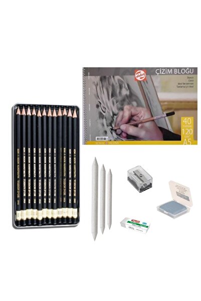 Koh-i Noor مجموعة رسم للمبتدئين 2 + قلم رصاص متدرج + دفتر ملاحظات مقاس A5 + م...