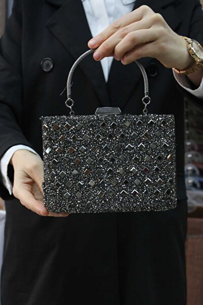 ROZA CANTA Geantă clutch portofoliu pentru rochie de seară, antracit, pentru ...