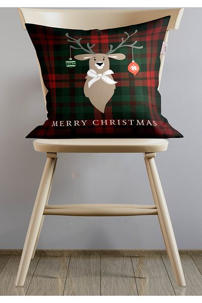 menesahome Merry Christmas Throw Pillow Cover, Red Plaid Throw Pillow Cover, Deer Pattern Throw Pillow Cover, Christmas Throw Pillow