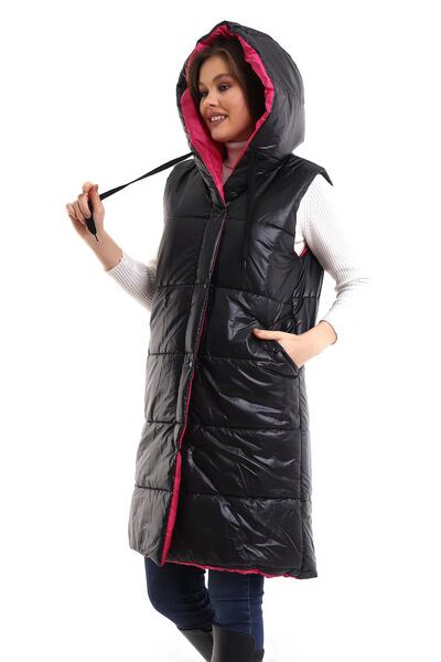 winmoda Women's Long Vest Hooded Inner Lined Pocket