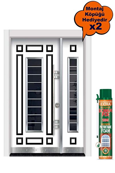 Tezdoor Beyaz Apartman Giriş Kapısı Beyaz Renk Camlı Model Daire Giriş Kapısı Sol Açılım