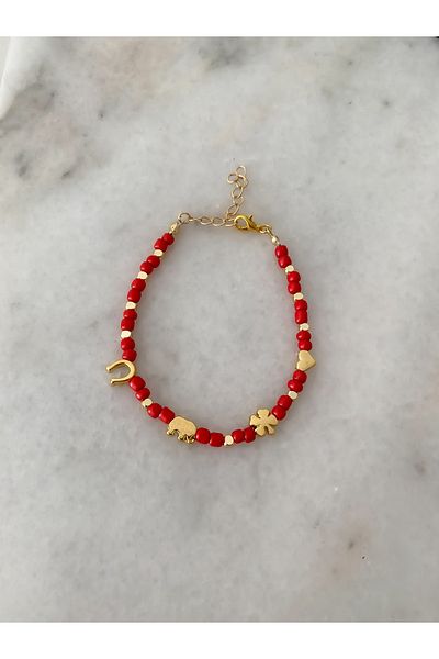 Lucky Designs Red Bead Figure Charm Lucky Bracelet