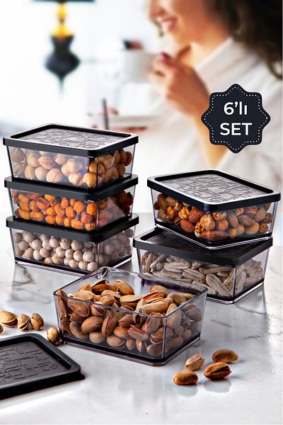 Vienev Multi Set of 6 Snacks and Treats Storage Container Small Size Black