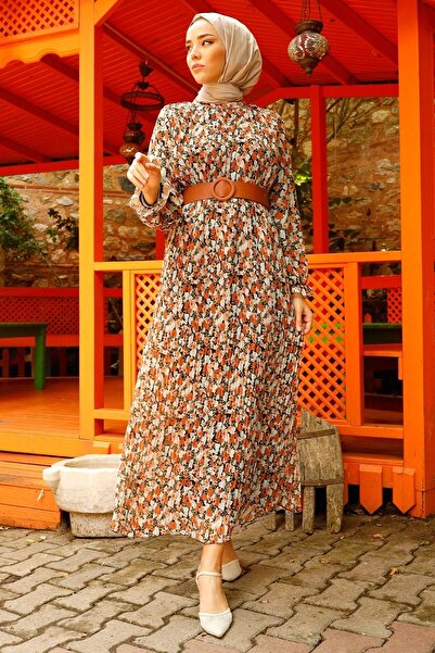 InStyle Floral Pleated 2018 Chiffon Hijab Dress - Black