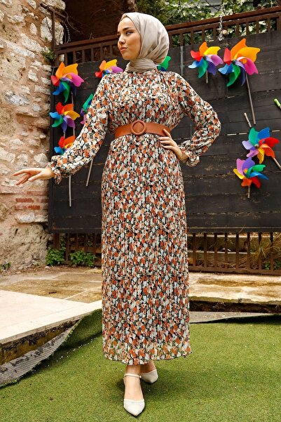 InStyle Floral Pleated 2018 Chiffon Hijab Dress - Black