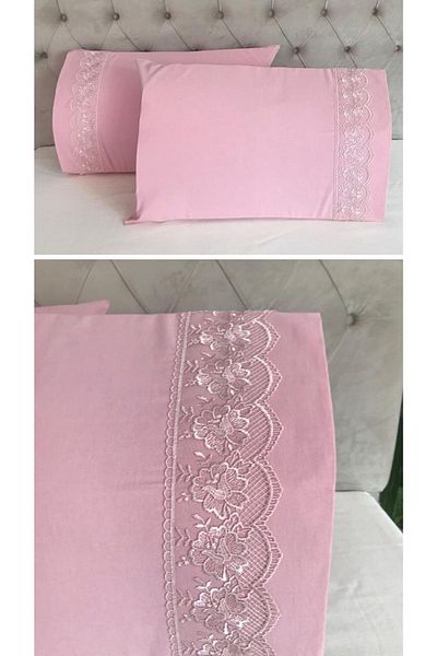 Çeyiz Bahçesi Zambak French Laced Powder 2-Piece Pillow Case 50&70