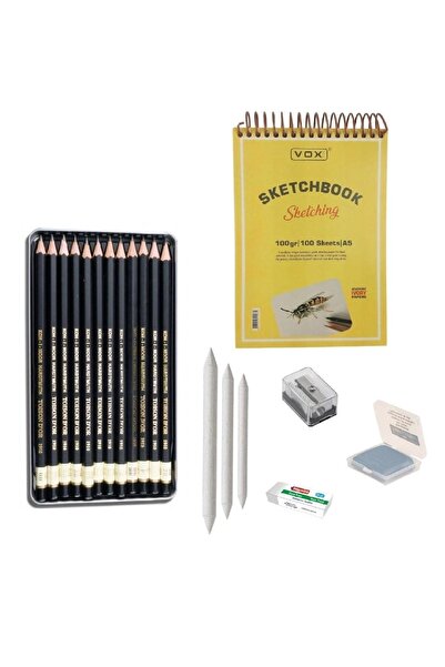 Koh-i Noor مجموعة رسم للمبتدئين 4 + قلم رصاص متدرج + دفتر ملاحظات مقاس A5 + م...