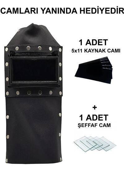 isguvenlikstore Leather Cover Welder Head Mask Cover Welding Mask Leather Welding Mask Glass Gift