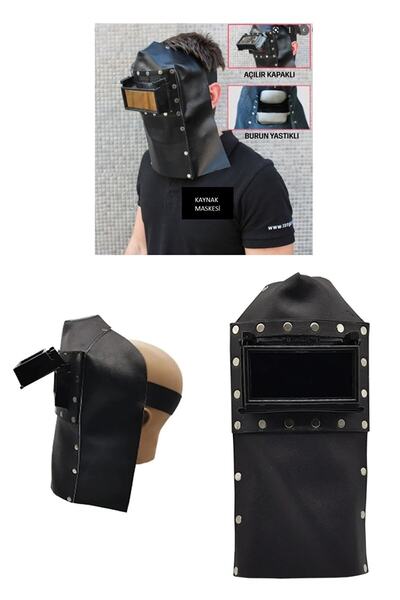 isguvenlikstore Leather Cover Welder Head Mask Cover Welding Mask Leather Welding Mask Glass Gift