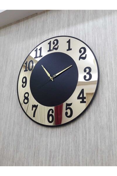 Genel Markalar Dekoratif Gold Duvar Saati Siyah Mdf Üzeri Altın Sarısı Aynalı...