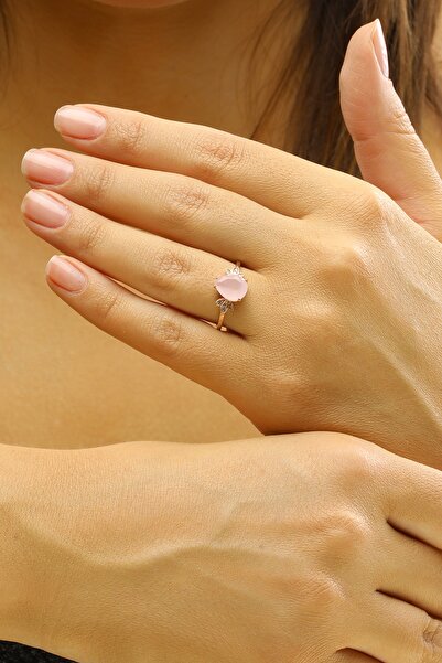 Miavi Silver 925 Ayar Gümüş Damla Gül Kuvars Yüzük