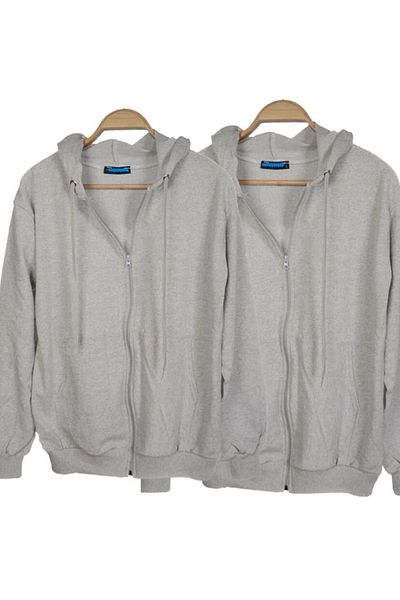 FATELLA Unisex Hooded Zippered Pocket Thin Combed Cotton Basic Sweatshirt Cardigan 2-Piece