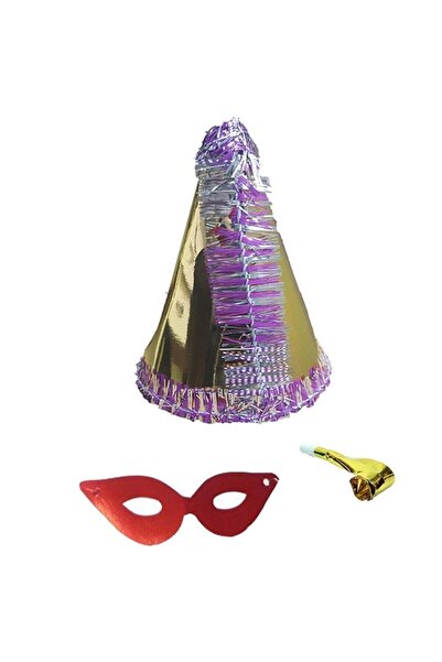 Happyland طقم قبعة كاتيون للعام الجديد مكون من 3 قطع باللون الذهبي (قبعة، قنا...