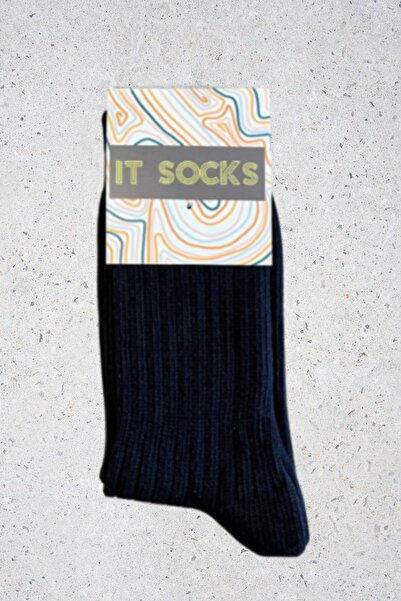 ITSOCKS Siyah Fitilli, Pamuklu Kalın Orta Boy Kışlık Çorap,