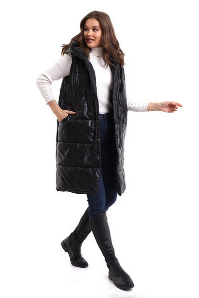 Winmoda34 Women's Long Puffer Vest Hooded