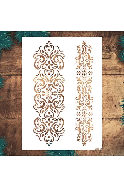 STENCİLTASARIM Br042 Damask Border Wall Wooden Glass Painting Pattern