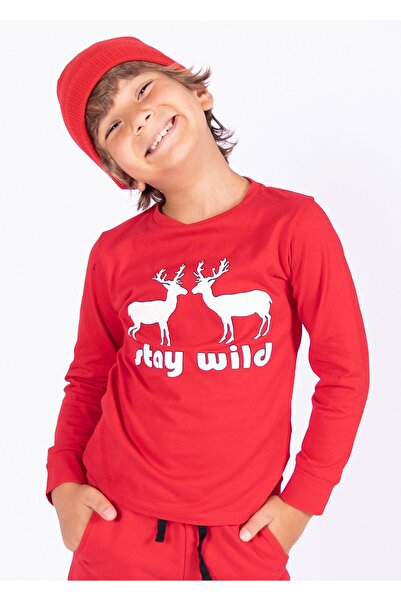 Ozmoz By Mukadder Özden Christmas Special Printed Red Sweatshirt
