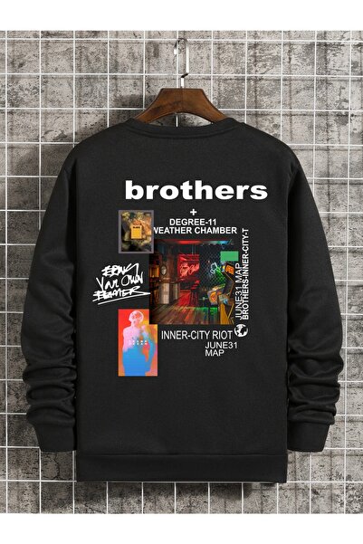 YUVEST سويت شيرت برقبة دائرية مطبوع عليه Brothers مقاس كبير للجنسين من Blackrock