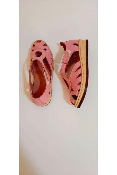 KAPAR High Wedge Heel 100% Genuine Leather Inside and Out Sweet Pink Sandals
