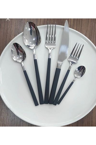 BRONDOFF Wessenburg BERLIN 42 Piece Black Steel Fork Spoon Knife Set