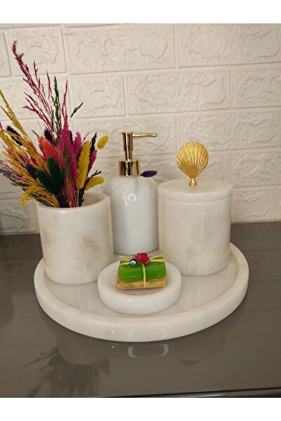 ASKAYA MERMER Λευκό Μαρμάρινο Σετ Μπάνιου 5 τεμαχίων - Λεπτομέρεια από ορειχά...