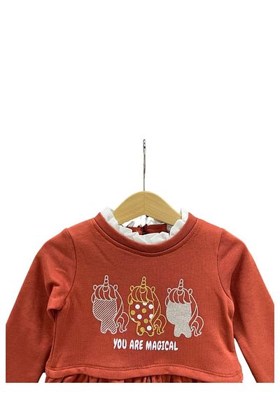 Çikoby Printed Baby Girl Cinnamon Knitted Dress