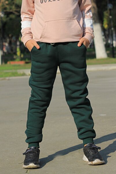 Çiggo Kids بنطال رياضي مستقيم بجيب للجنسين مع 3 أشرطة من الصوف من الداخل