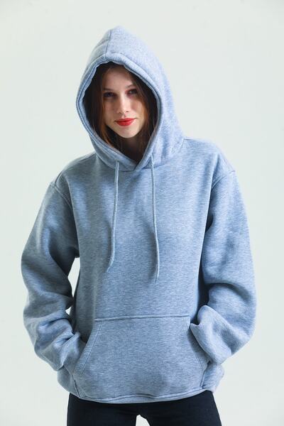 Welly Jones Unisex 100% Cotton Oversize Gray Hooded Sweatshirt