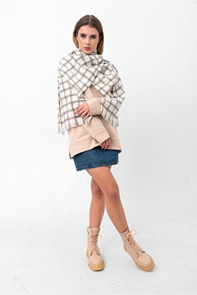 Saria Moda Square Pattern Ecru Women's Shawl 70x180