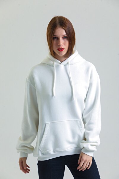 Welly Jones Unisex 100% Cotton Oversize White Hooded Sweatshirt