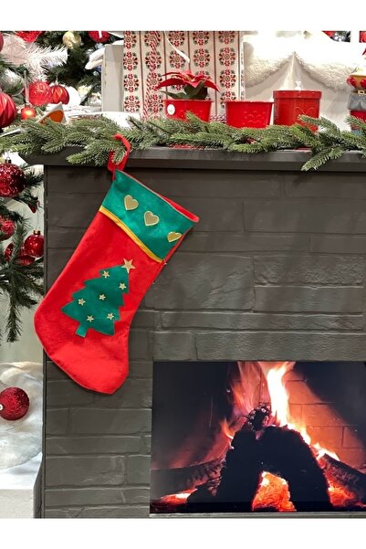 Denseden Yılbaşı Özel Lüks Çam Ağacı Desenli Çorap Hediye Kese Dekorasyon Çam...