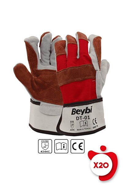 Beybi Dt-01 قفازات عمل مقوىّة من الجلد باللون الأحمر مقاس 10، 20 زوجًا