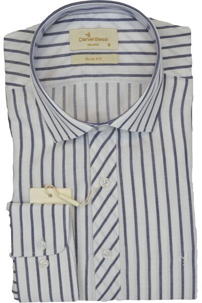 Daniel Bessi Erkek Gömlek Uzun Kol Slim Fit Çizgi Desen