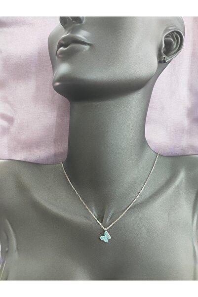 sarıyer silver Kelebek Firuze Taşlı Minimal Gümüş Kadın Kolye