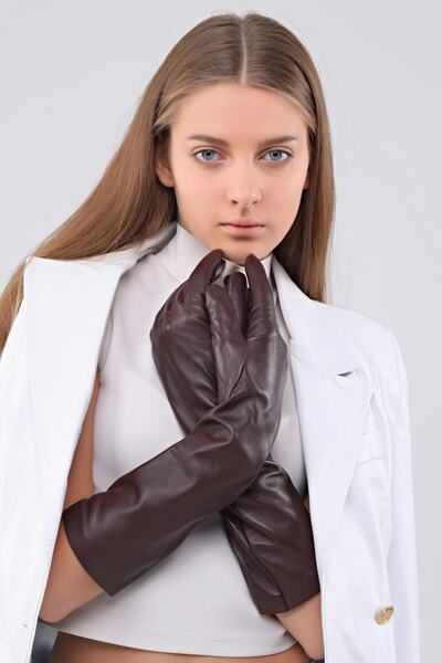 CE-YIL DERİ ÜRÜNLERİ Women's Long Genuine Leather Glove