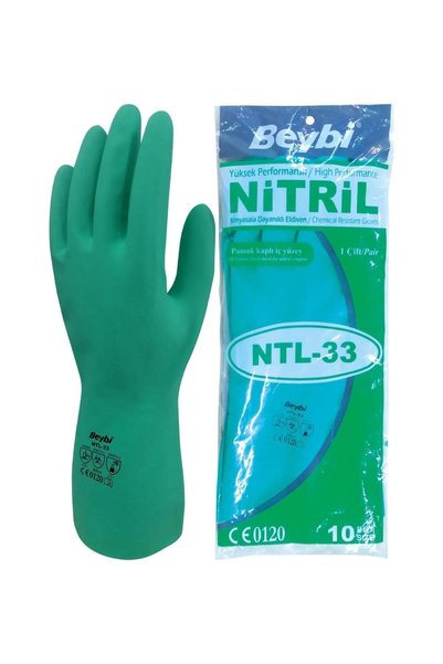 Beybi Ntl-33 Yeşil Kimyasal Koruyucu Nitril Iş Eldiveni 9 Beden