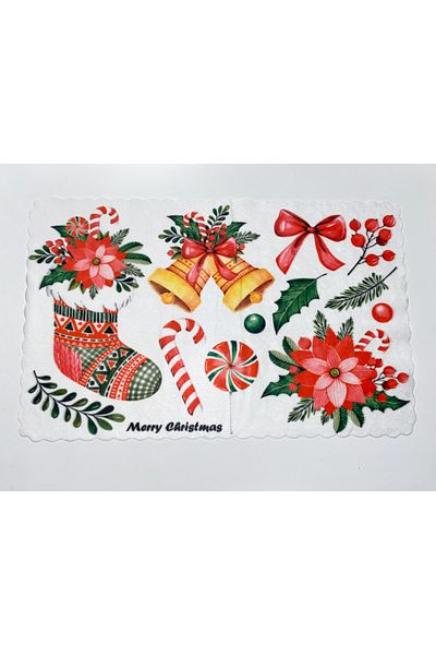 KÜPPELİ ACCESSORİES New Year's Themed American Service 6 Pieces Washable Fabric Winter Themed 45 X 30 cm