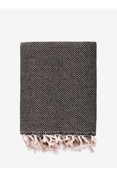 Barine Wool Herringbone Wool Sofa Shawl Black 120X170
